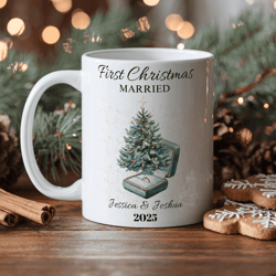 first christmas married mug 15 oz mug, personalized newlywed christmas coffee mug, custom couple gift