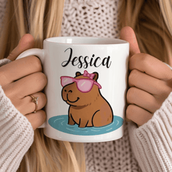 personalized capybara mug 15 oz mug, custom name coffee mug, cute capybara lover gift for women, girls