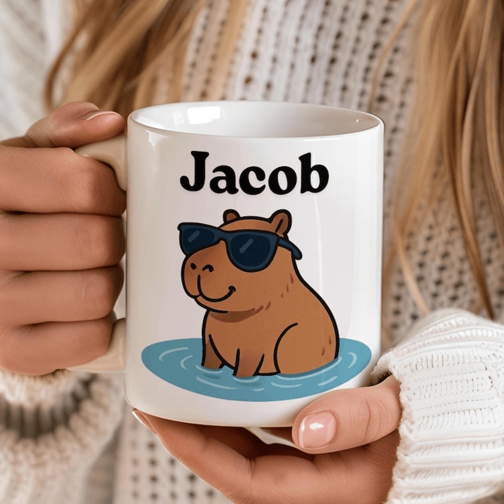 Personalized Capybara Mug 15 Oz Mug Custom Name Coffee Mug Cool Capybara Gift For Men Boys Animal 0