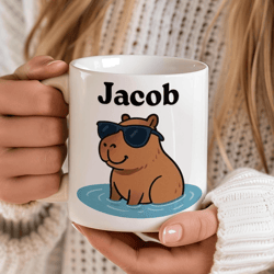 personalized capybara mug 15 oz mug, custom name coffee mug, cool capybara gift for men, boys & animal lovers