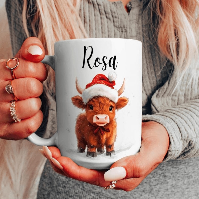 Personalized Christmas Highland Cow Mug 15 Oz Mug Custom Name Coffee Mug Cute Cow Lover Christmas G 0
