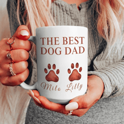 best dog dad mug 15 oz mug, personalized dog dad coffee mug, custom pet parent gift with dog names
