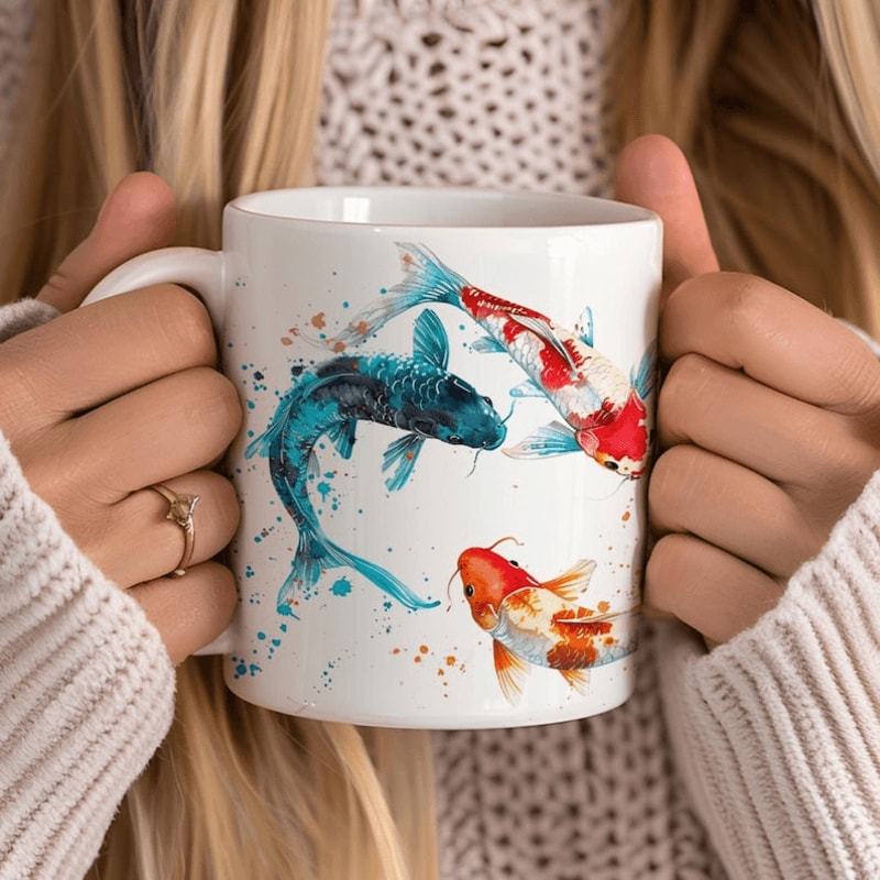 Koi Fish Mug 15 Oz Mug Japanese Koi Coffee Mug Watercolor Fish Art Mug Gift For Koi Lovers 0