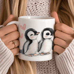 penguin love mug 15 oz mug, cute penguin couple coffee mug, penguin lover gift, adorable animal mug