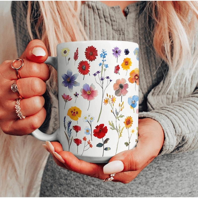 Wildflower Mug 15 Oz Mug Floral Coffee Mug Botanical Flower Mug Cottagecore Gift For Garden Lovers 0