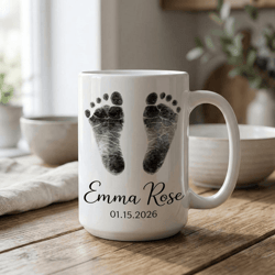 personalized baby footprint mug 15 oz mug, custom new baby gift, baby birth stats mug, new mom keepsake mug