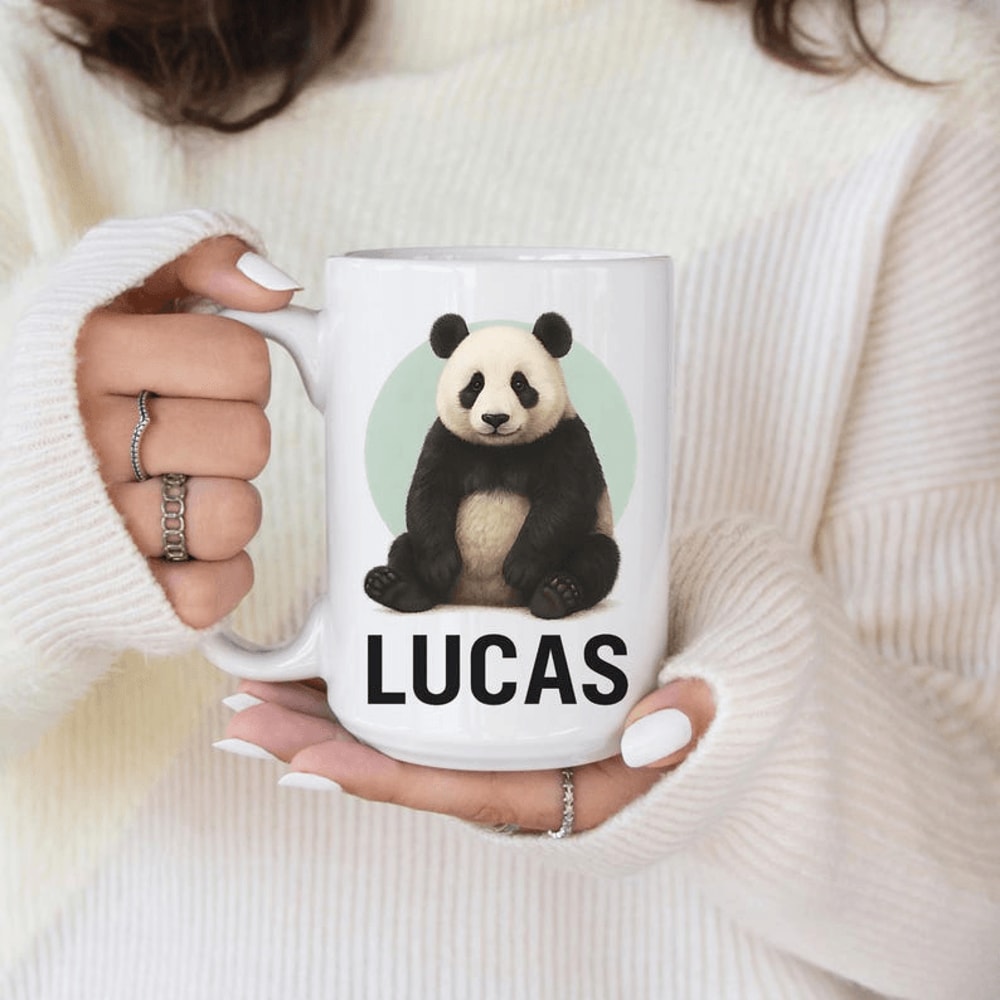 Personalized Panda Mug 15 Oz Mug Custom Name Coffee Mug Cute Panda Gift For Kids Boys Girls Animal 0