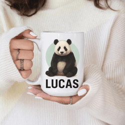 personalized panda mug 15 oz mug, custom name coffee mug, cute panda gift for kids, boys, girls & animal lovers