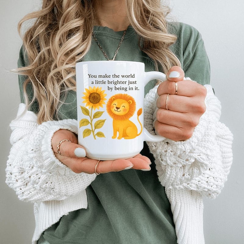 You Make The World A Little Better Just By Being In It Mug Sunflower Lion Inspirational Coffee Cup 0