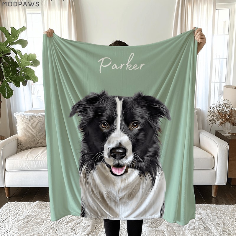 Personalized Pet Portrait Blanket With Name Custom Dog And Cat Photo Keepsake Gift 0