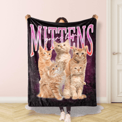 custom retro pet portrait blanket personalized vintage rap style pet photo throw