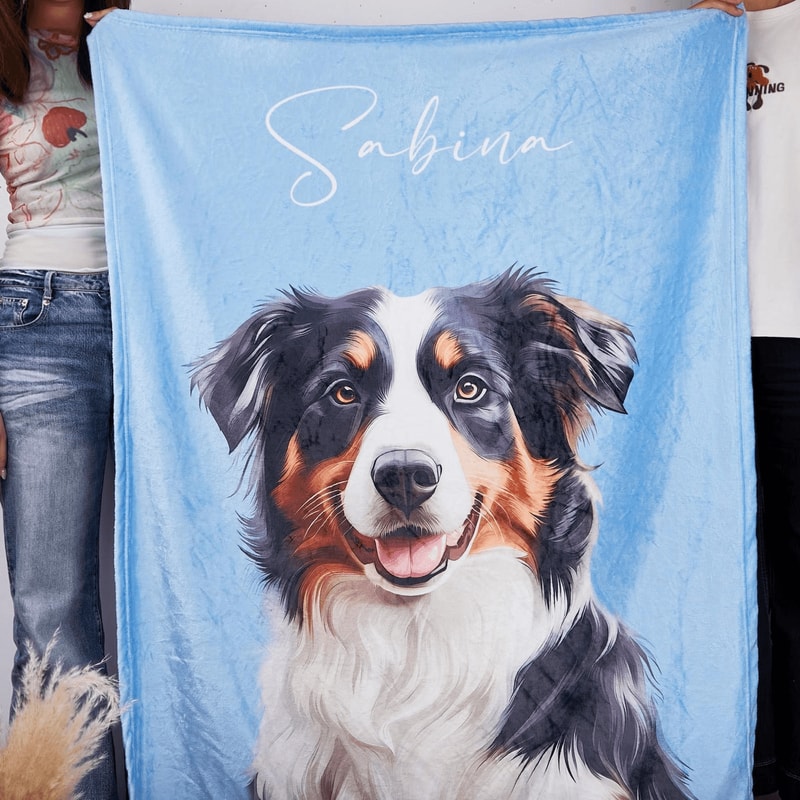 Personalized Pet Photo Blanket Custom Dog And Cat Portrait Fleece Throw Gift 0
