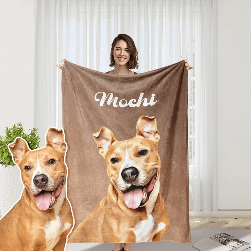 Custom Pet Photo Blanket With Name Personalized Dog And Cat Portrait Keepsake Gift 0