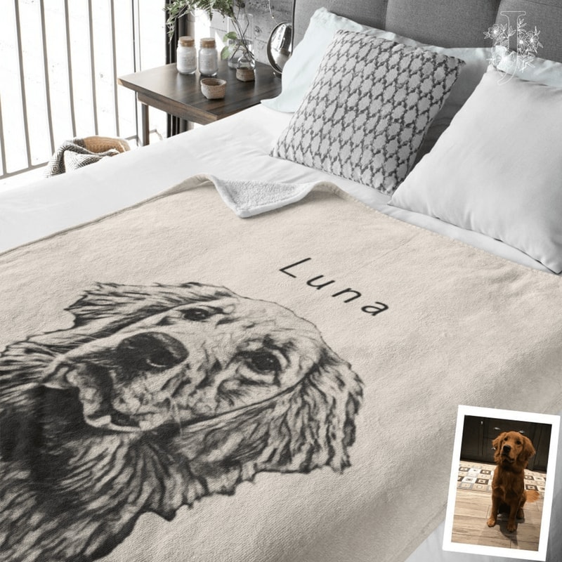 Custom Pet Pen Art Blanket Personalized Dog Portrait Throw With Name Gift 0