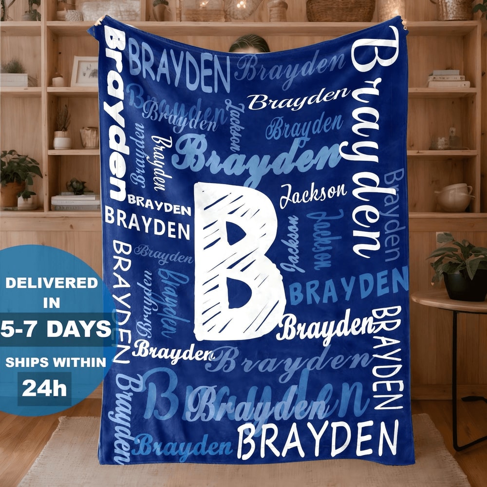 Personalized Boy Name Blanket Custom Initial Toddler Throw Nursery Keepsake Gift 0