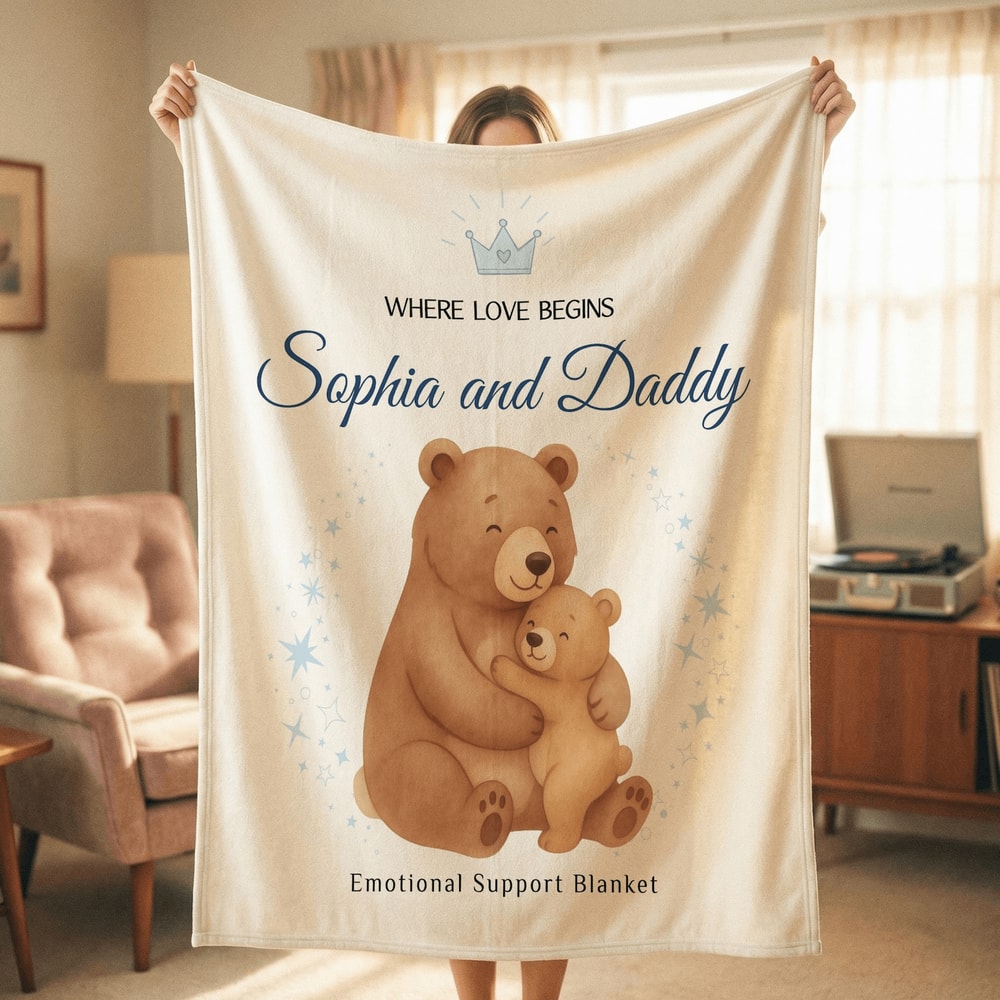 Personalized Bear Blanket For Dad Custom Fathers Day Gift From Daughter 0