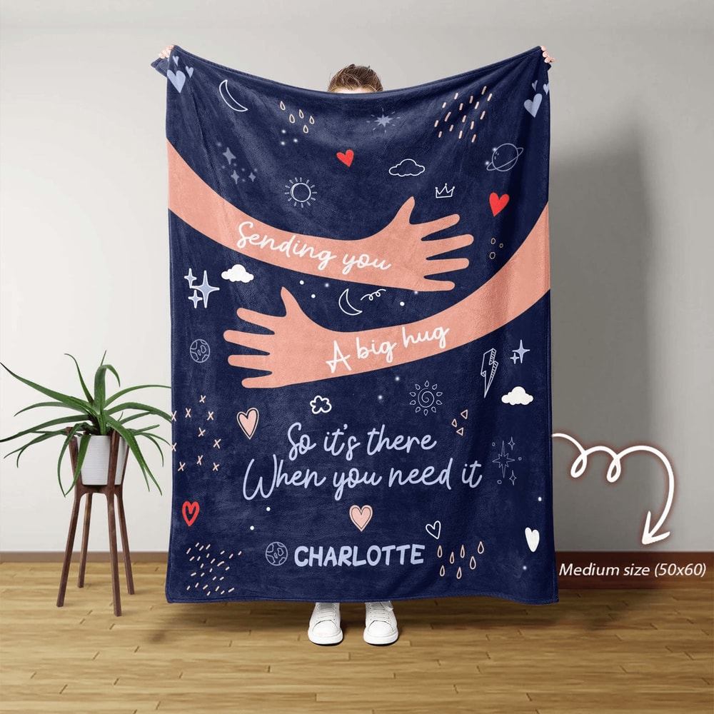Personalized Hug Blanket With Custom Name Comfort Throw For Long Distance Loved Ones 0