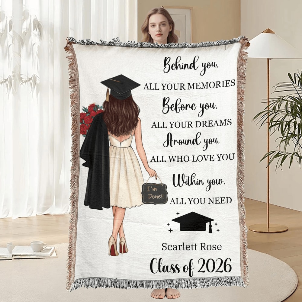 Personalized Graduation Woven Blanket Class Of 2026 Custom Dorm Keepsake Gift 0