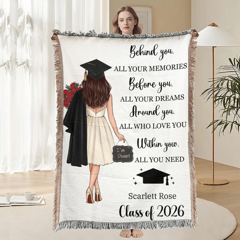 Personalized Graduation Woven Blanket Class Of 2026 Custom Dorm Keepsake Gift 0