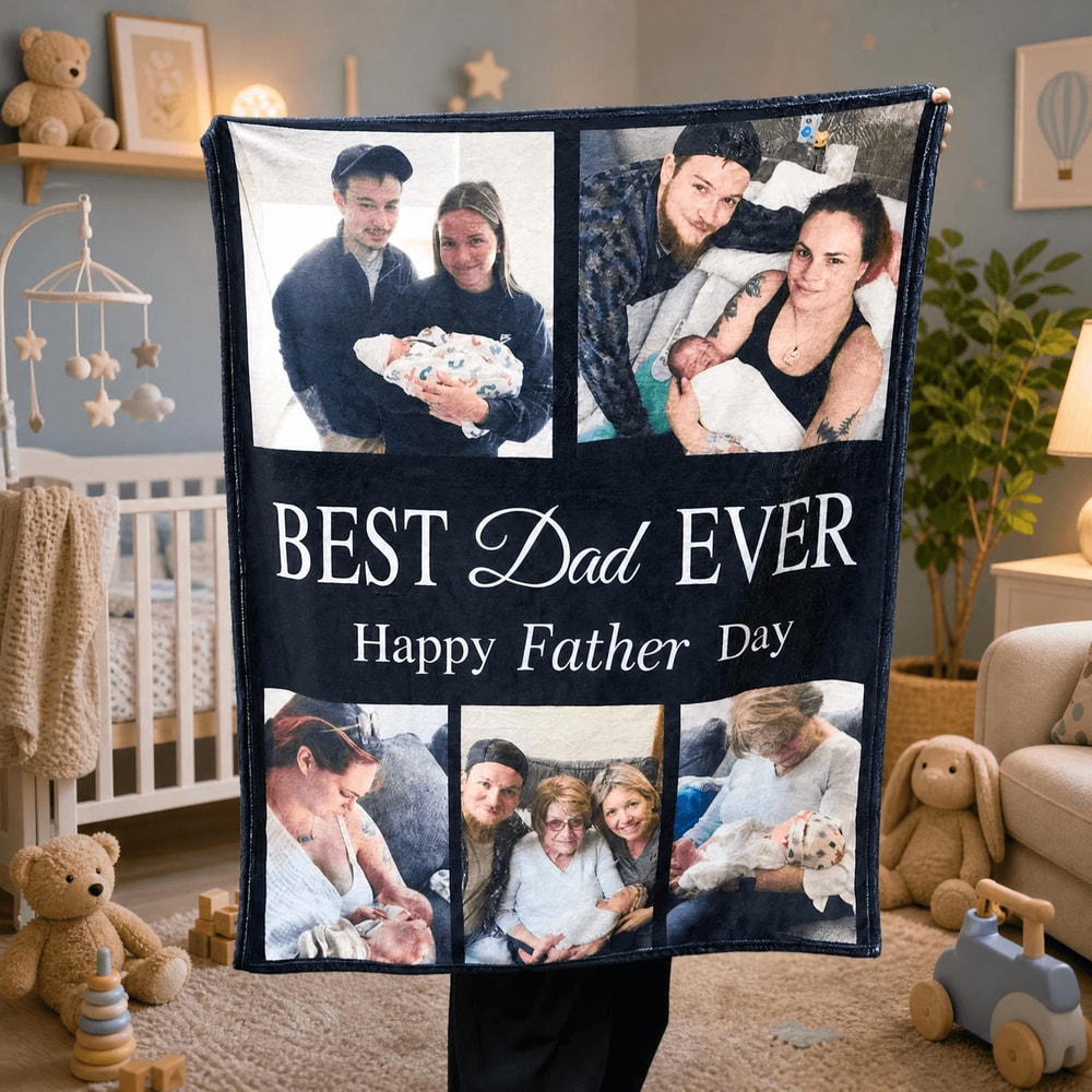 Personalized Fathers Day Photo Blanket Custom Picture Collage Throw Gift For Dad 0