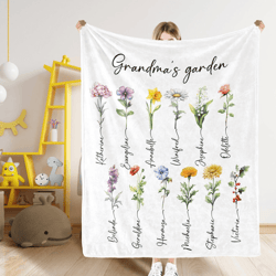 personalized birth flower blanket custom mom's garden throw with family names keepsake gift