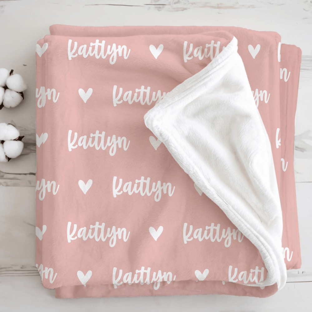 Personalized Name Blanket With Hearts Custom Baby Girl Blanket Cute Kids Throw Gift 0