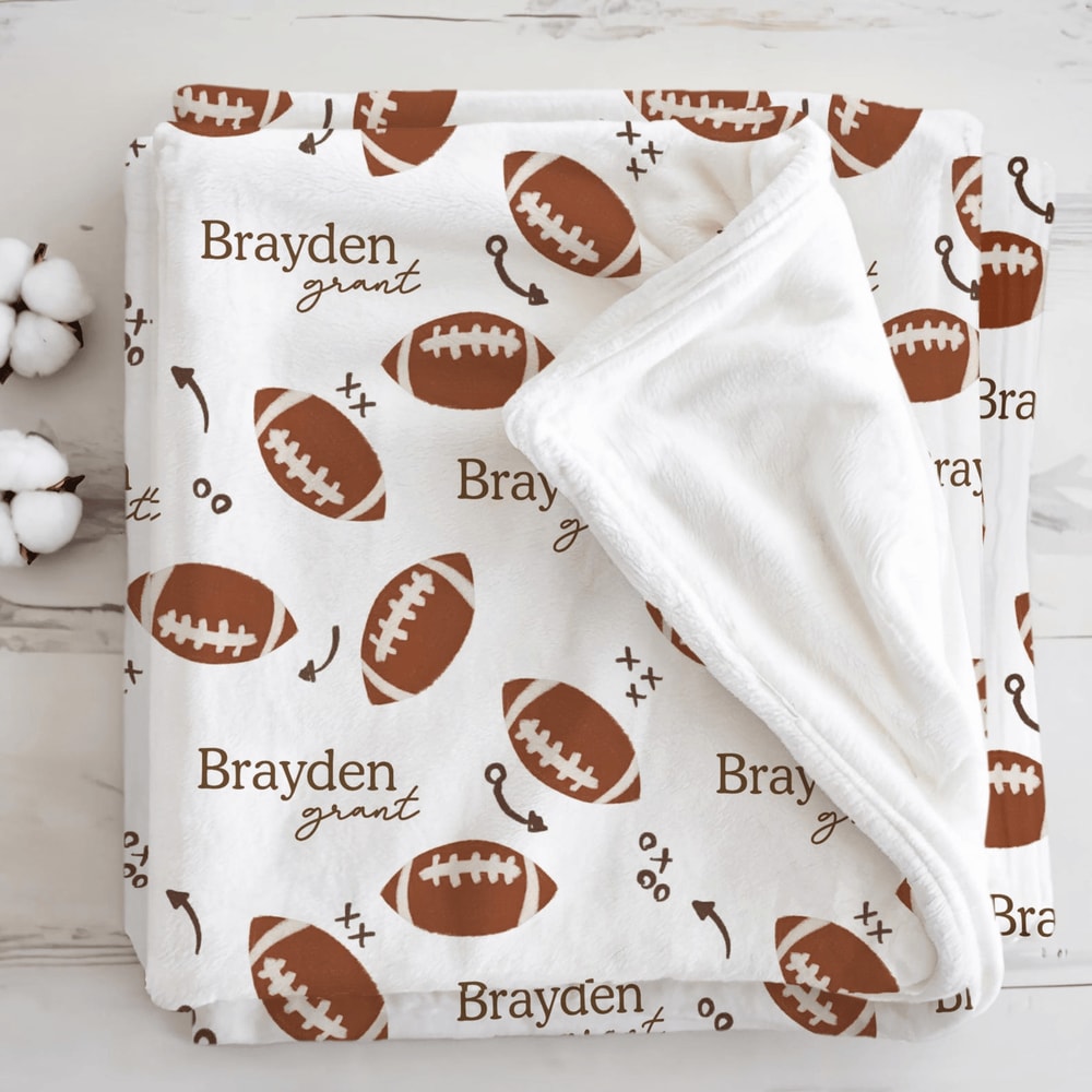 Personalized Football Blanket Custom Name Fleece Throw Gift For Football Players And Fans 0