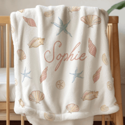 personalized seashell name blanket custom baby girl throw beach-themed kids blanket gift