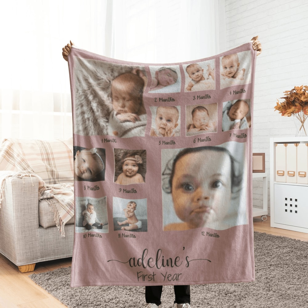 Personalized Baby First Year Milestone Blanket Custom Photo Keepsake Throw For First Birthday 0