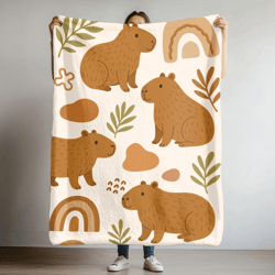 capybara velveteen throw blanket – cute boho capybara plush fleece blanket for cozy nights