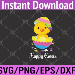 cute happy easter day 2021 chick with easter egg basket svg, eps, png, dxf, digital download