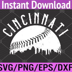 vintage cincinnati skyline baseball apparel svg, eps, png, dxf, digital download