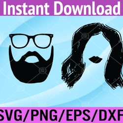 man with beard and glasses wavy hair svg, eps, png, dxf, digital download