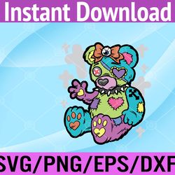 goth pastel teddy bear gothic kawaii voodoo plush toy svg, eps, png, dxf, digital download