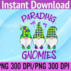 three gnomes mardi gras parading with my gnomies svg, eps, png, dxf, digital download