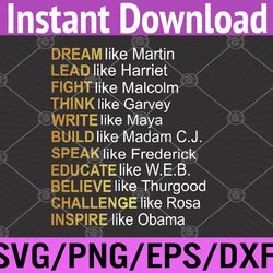 dream like martin lead like harriet black history month svg, eps, png, dxf, digital download