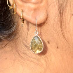 Labradorite Earrings, Tear Drop Gemstone Earrings, Drop Dangle Sterling Silver Earring, Blue Stone Statement Jewelry