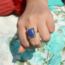 Blue Lapis Lazuli Ring, Sterling Silver Statement Ring, Gemstone Ring Women Ring, Lapis Stone Silver Ring, Handmade Gift