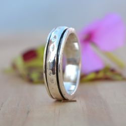 925 Sterling Silver Spinner Ring Women, Anxiety Ring Silver Fidget Ring, Spinner Thumb Ring, Minimalist Spinner Ring
