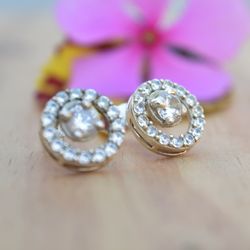 Cubic Zirconia Circle Stud Earrings Sterling Silver, Minimalist Earrings CZ Stud Silver, Circle Post Earrings Handmade