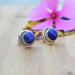 Lapis Lazuli Earrings Stud, Sterling Silver Crystal Earrings, Blue Studs Silver Minimalist Earrings Handmade Cute Studs