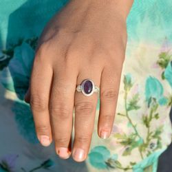 Natural Amethyst Ring Women, Gemstone Dainty Ring, Amethyst Sterling Silver Ring, Stone Ring Women, Crystal Ring Gift