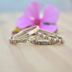 Silver Stacking Ring Set Textured Ring Set Textured Rings Stacking Rings Boho Chic Beaded Rings Multi Texture Band Ring