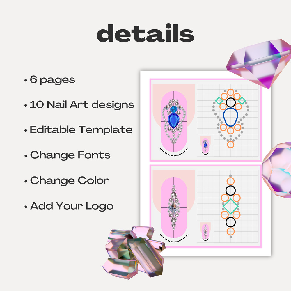 Crystal Nail Designs Nail Gem Placement Ideas Crystal Nail Art Templates Nail Art Practice Editable 1