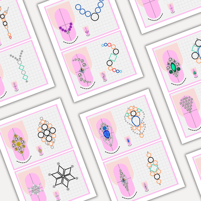 Crystal Nail Designs Nail Gem Placement Ideas Crystal Nail Art Templates Nail Art Practice Editable 3