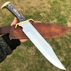custom handmade high carbon steel bowie knife full tang wood handle hunting knife with leather sheath