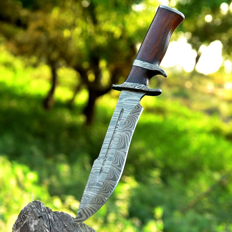 Bowie Knife Handmade Damascus Steel Sub Hilt Hunting Knife Fixed Blade Outdoor Knife Camping Survival Knife 0