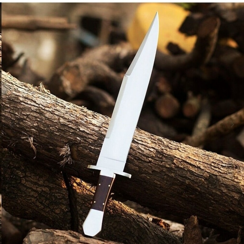 New Custom 5160 Steel Hunting Survival Bowie Knife Wooden Handle With Steel Handsafe Guard With Cow Hide Leather Cover 3