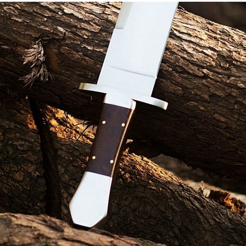 New Custom 5160 Steel Hunting Survival Bowie Knife Wooden Handle With Steel Handsafe Guard With Cow Hide Leather Cover 5