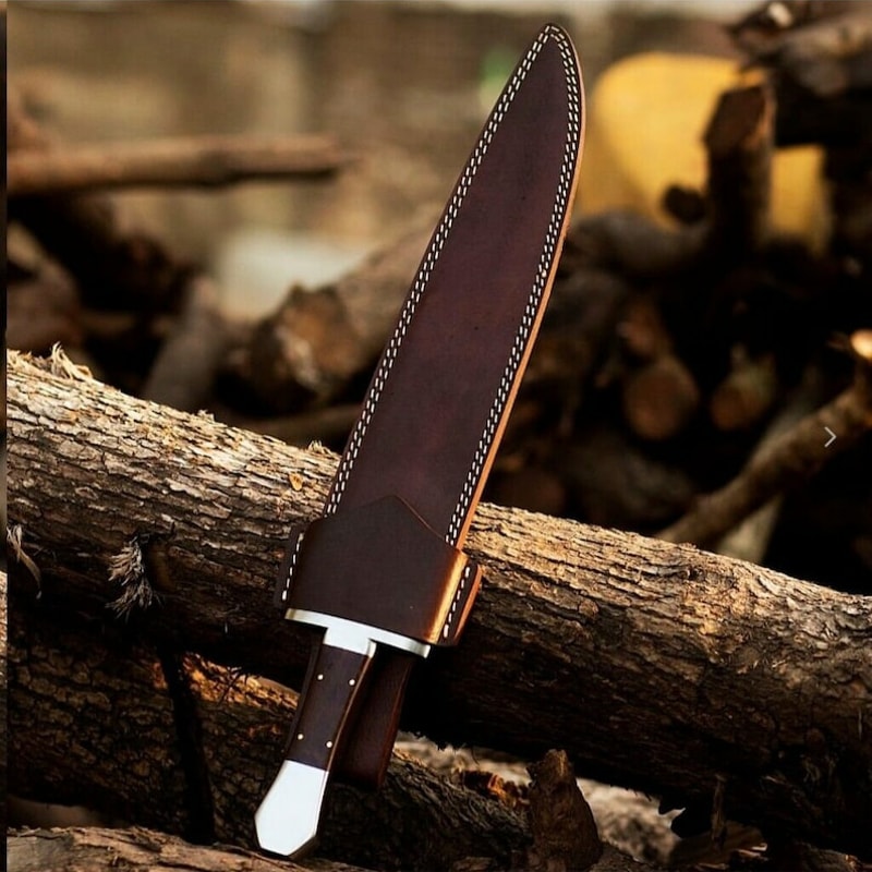 New Custom 5160 Steel Hunting Survival Bowie Knife Wooden Handle With Steel Handsafe Guard With Cow Hide Leather Cover 4